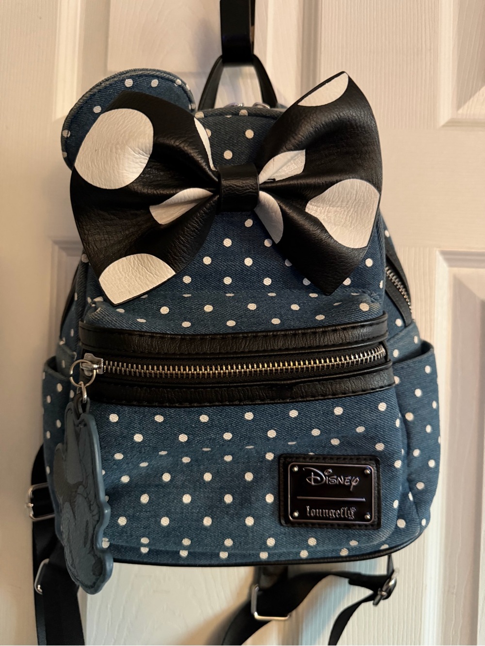 Loungefly Navy Polka Dot Kids Mini Backpack with Black & White Bow